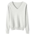 thumbnail image 4 of WUANDIXFA Chandails en Coton pour Femmes Chandails Col en V pour Femmes Chandails Légers pour Femmes Manches Longues Col Rond Léger Doux Chandail Tricoté Blouse Blanc, TG, 4 of 4