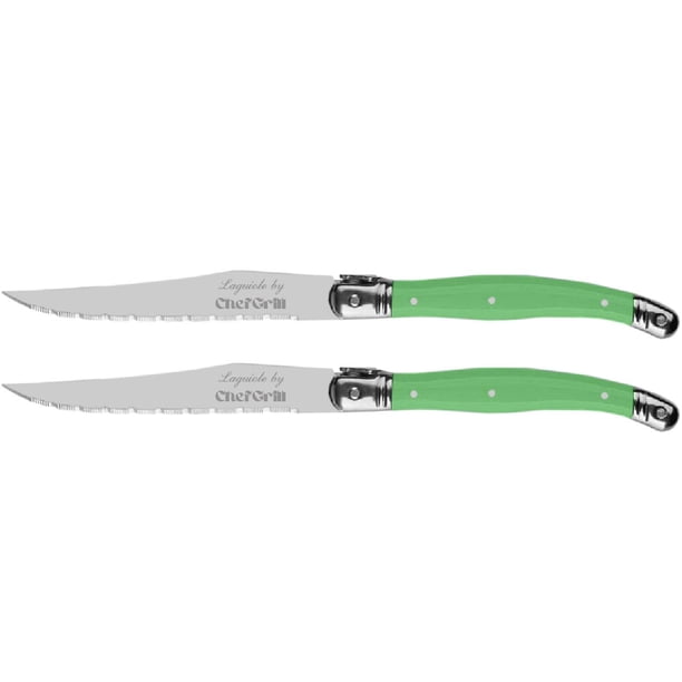 Cuchillo de Hoja de Acero LaguioleGreen 2 pzas 23 cm Verde Acero Inoxidable Cuchillo para carne.