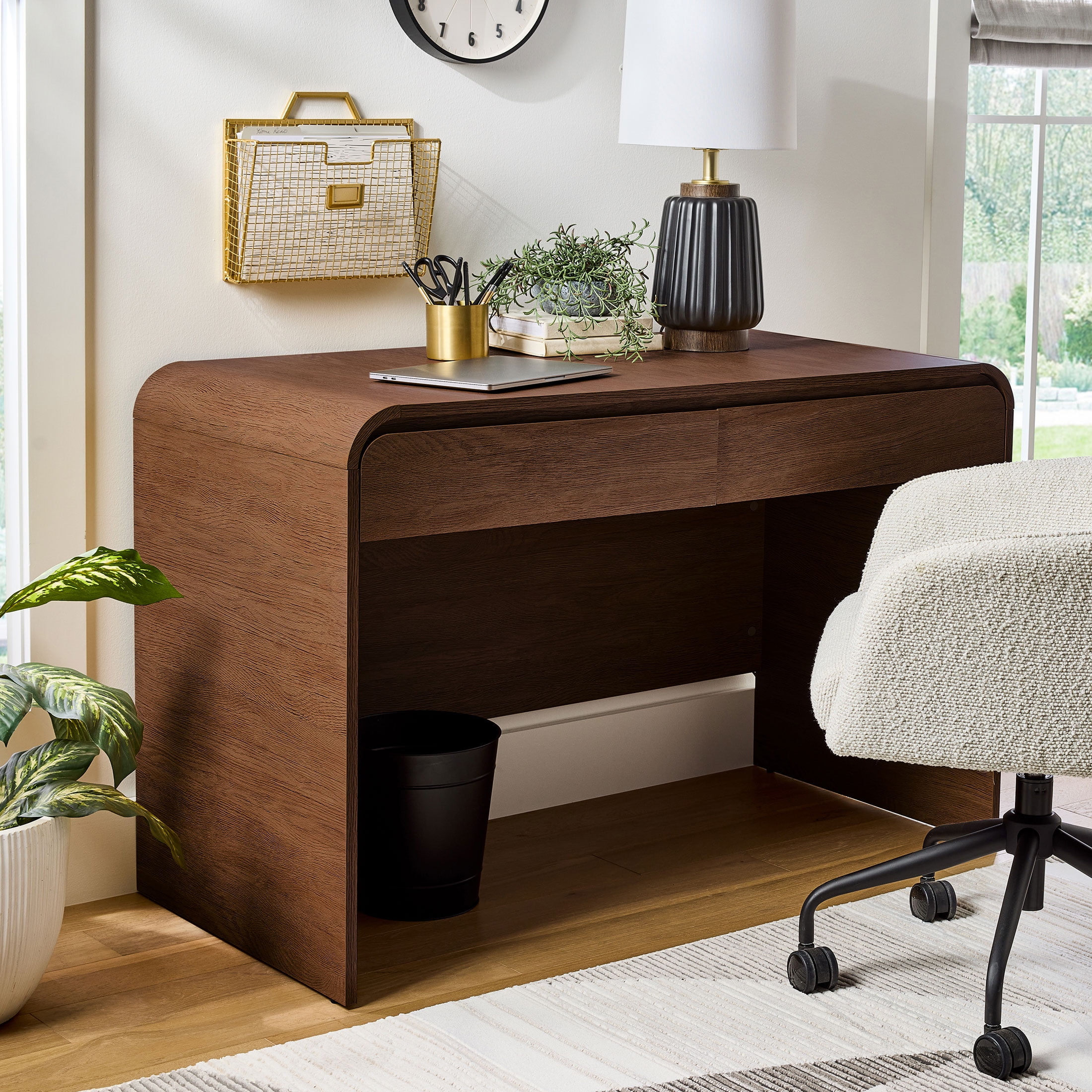 Better Homes & Gardens Juliet Curved Desk with Storage, Walnut Finish