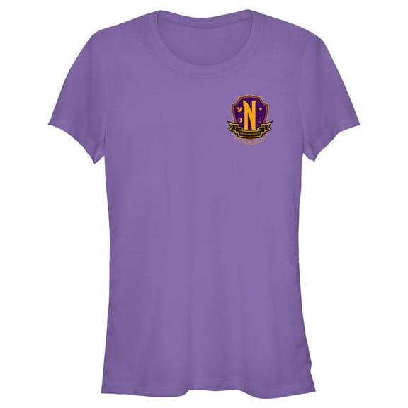 Junior's Wednesday Small Nevermore Crest  Graphic Tee Purple X Large