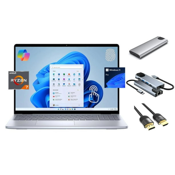 Laptop Dell Inspiron 16 Touch Copilot+ PC 16' WUXGA 8-Core AMD Ryzen 7 8840U 32GB RAM 1TB SSD + 256GB Portable SSD Win 11 Pro