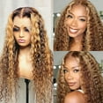 thumbnail image 3 of Grace Length Highlight Deep Wave Ombre 4/27 Wigs 13x1 T Part Lace Front Wigs Human Hair for Women Brazilian Deep Wave Lace Frontal Wigs 180% Density 22 inch, 3 of 7