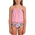 thumbnail image 2 of ibiyuan Girls Swimsuit Two Pieces Adjustable Straps Bathing Suit Quick Dry Allover Printed Tankini for Girls Ruffle Ruched Ribbed Bikini Sets for Girls 16-18 Summer Girl's Swimwear, 2 of 7