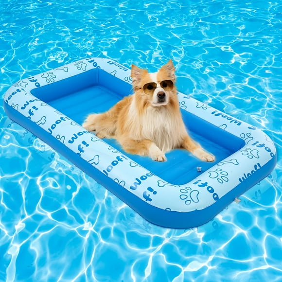 Balsa flotante inflable para perros BINGPET para piscina de verano azul