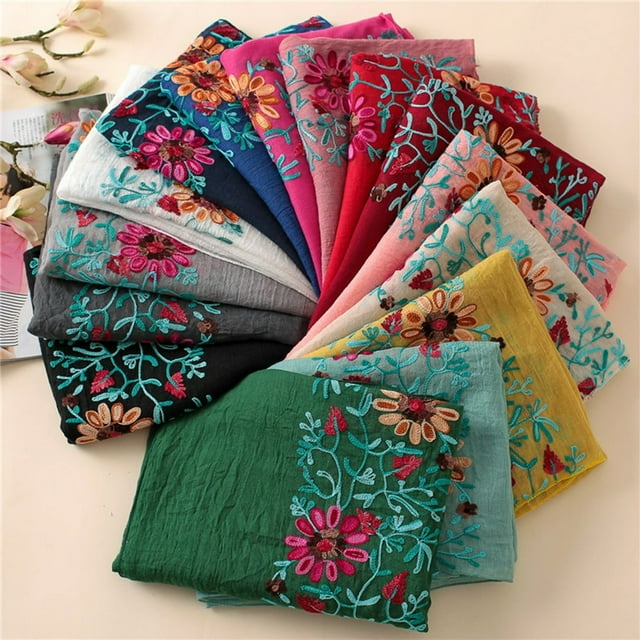 CUITING Foulard Fleur Brodée Coton Femme Longue Bande Foulards Châle Fille Cadeau
