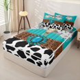 thumbnail image 3 of Manfei Western Floral Bull Skull Zipper Twin Comforter Sets with Fitted Sheet and 2 Pillowcases,Boho Damask Cow Print Zipper Bedding Set,White Turquoise,Reversible, 3 of 7