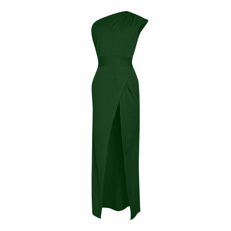 BEEYASO Clearance Summer Dresses for Women Asymmetrical Evening Gown  Sleeveless Fashion One Shoulder Printed Dress Green XL 