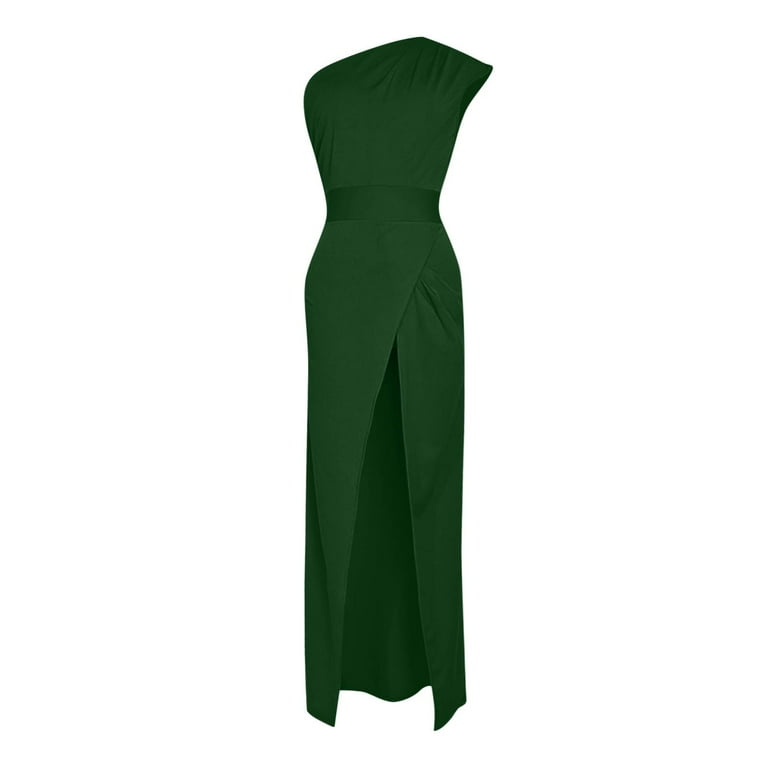 Yubatuo Women's One Shoulder Split Bodycon Solid Color Maxi
