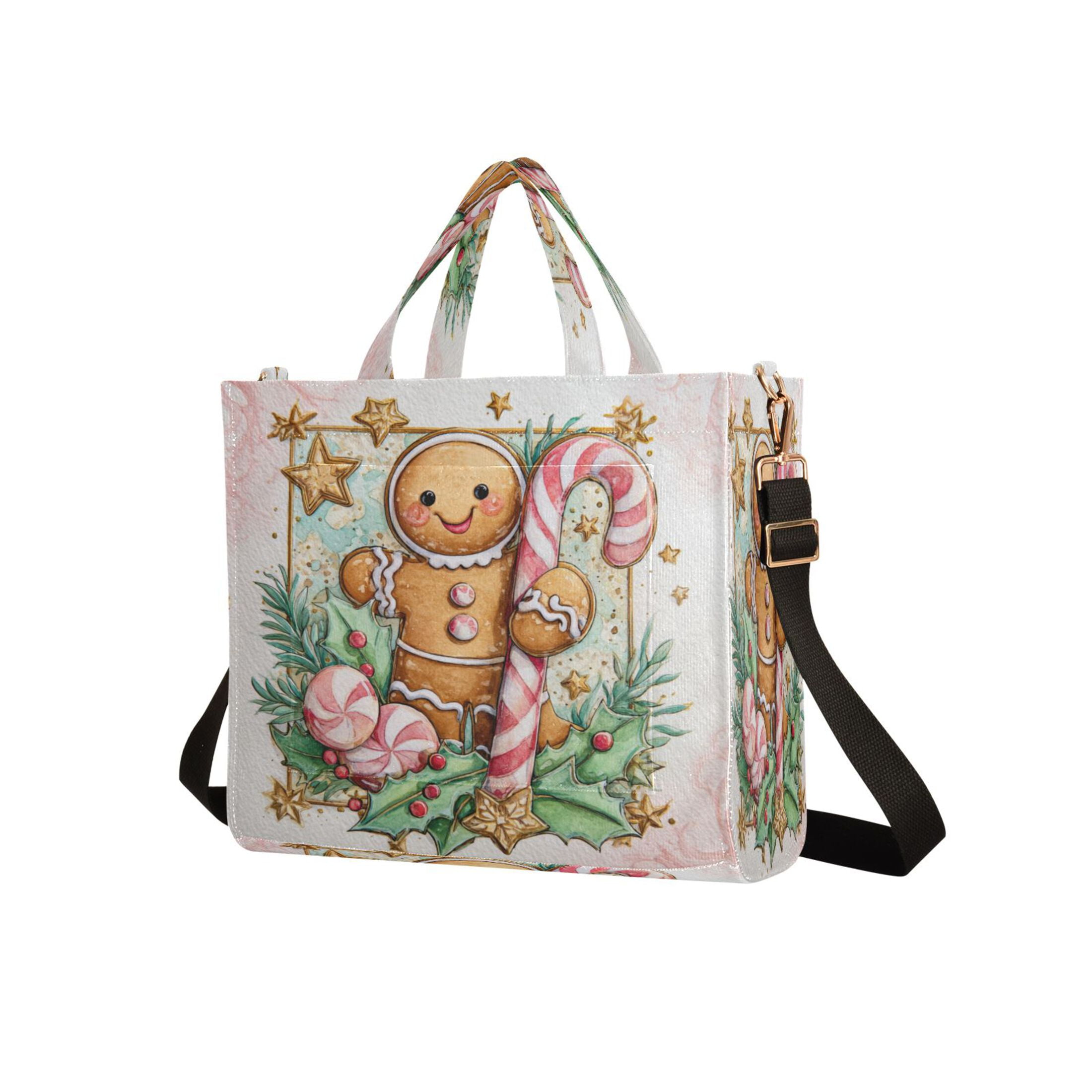 Wobogo Cute Gingerbread Man Corduroy Tote Bag for Women Travel Crossbody Bag Purse Women Shoulder Bags Work Handbags Daily Commuter Bag 13.7×12.2inch