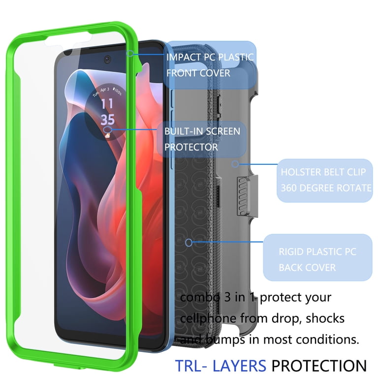 Rugged Armor Case With Belt Clip Holster & Tempered Glass For Moto G Play 4G 2024 14 thumbnail image