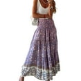 thumbnail image 1 of Capreze Ladies Long Skirts Boho Maxi Skirt Floral Print Vintage High Waist Purple M, 1 of 2