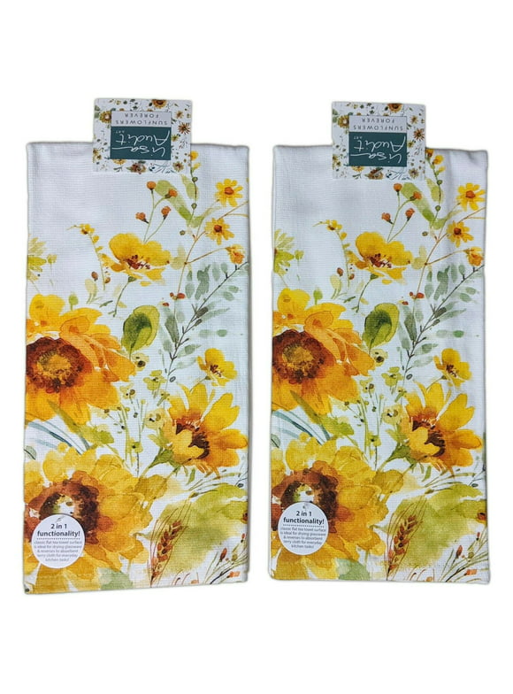 Set of 2 SUNFLOWERS FOREVER Terry Kitchen Towels by Kay Dee Designs