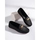 thumbnail image 3 of Rhinestone & Chain Decor Litchi Embossed Loafers, Black Fashionable Rhinestone & Metallic Chain Decor Solid Color Loafers, 3 of 4