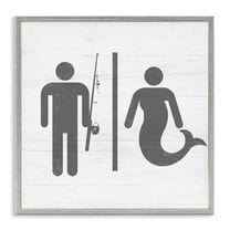 Stupell Industries Fisherman or Mermaid Bathroom Typography Painting Gray Framed Art Print Wall Art, 24 x 24