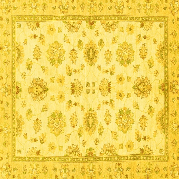 Ahgly Company Machine Washable Indoor Square Oriental Yellow Traditional Area Rugs, 6' Square