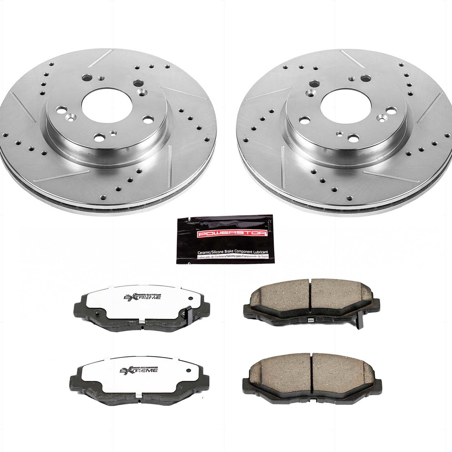 PowerStop Front Z26 Street Warrior Carbon-Fiber Ceramic Brake Pad and Drilled and Slotted Rotor Kit Fits: ACURA HONDA Select Models K6490-26