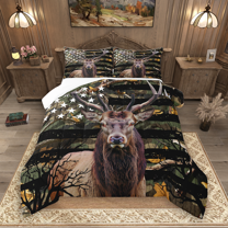 Manfei Hunting Deer Full Size Comforter Sets 3-Piece, Retro American Flag Bedding Comforter Set, Wild Animal Bedding Sets, Super Cozy Room Decor