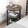 thumbnail image 3 of Round End Table, Small Side Table with 3 Shelves for Living Room, Bedroom, Night Stand Accent Coffee Table with Steel Frame for Small Spaces, Dark Oak, 3 of 7