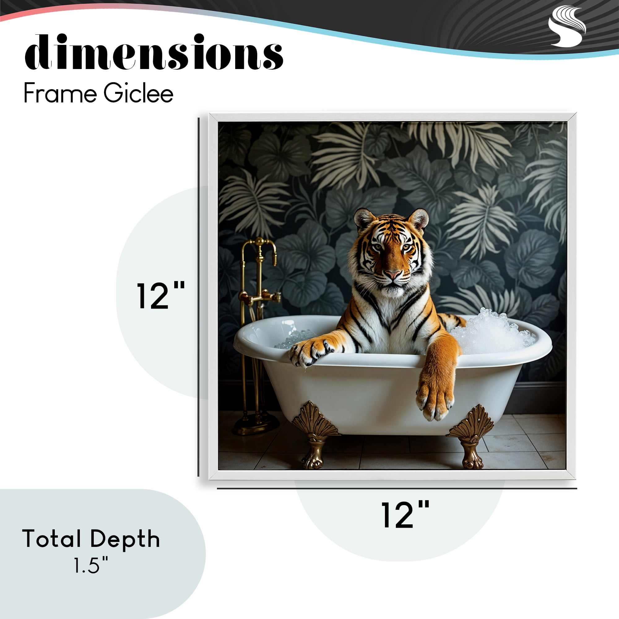 Tiger in Exotic Bubble Bath White Framed Giclee Art, design by Lettered and Lined