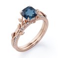 thumbnail image 4 of Wreath Leaf 0.65 TCW Cushion Cut London Blue Topaz and Moissanite Pave Accented Bridal Ring Set in 18K Rose Gold Plating over Silver, 4 of 4