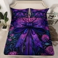 thumbnail image 2 of Feelyou Dreamy Purple Bowknot Twin Sheet Sets, Western Rustic Flower Twin Fitted Sheet, Vinatge French Style Flat Sheet, Luxury Bedroom Decor, 3pcs, 2 of 7