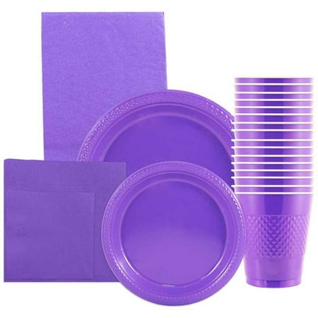 plates tablecloth napkins assortment cups supply purple pack