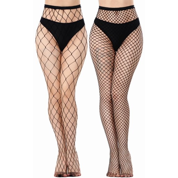 JoMaKaC Women's Plus Size Classic Fishnet Tights,Black 2-Pack