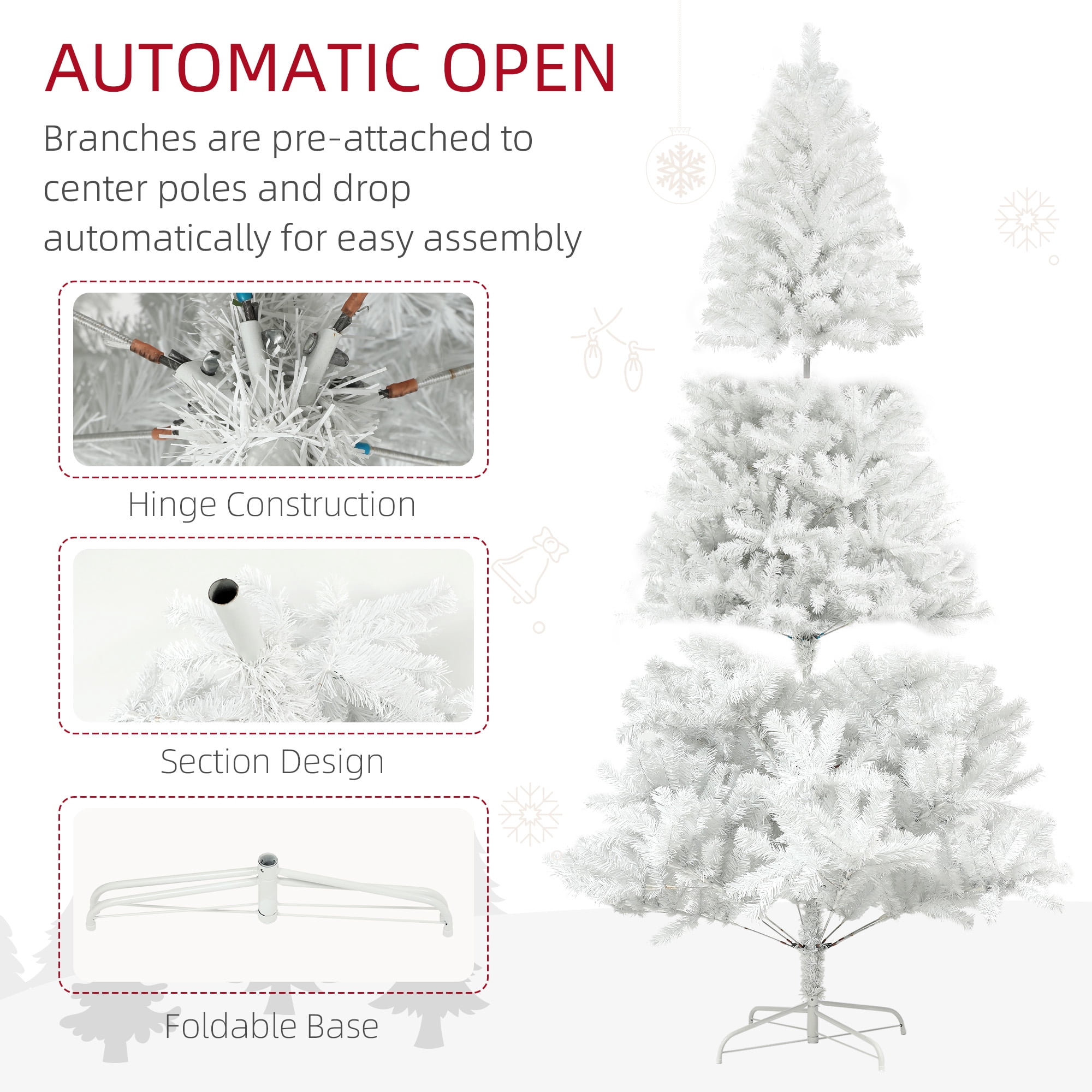 7.5ft Unlit Full Christmas Tree 1346 Tips Auto-Open Branches Flame Retardant Indoor Decor
