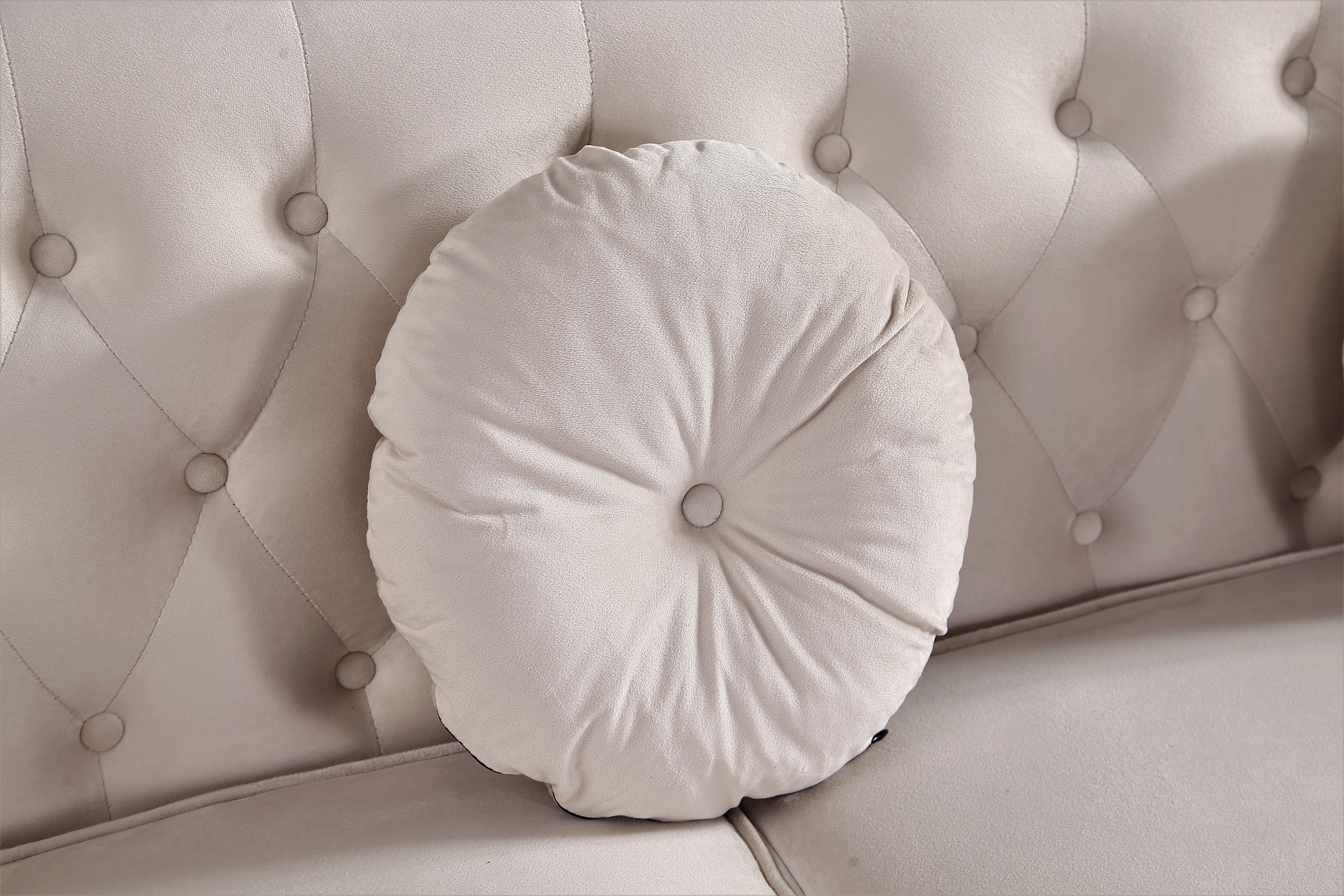 Uspridefurniture Tufted Square Design Velvet Loveseat, Beige