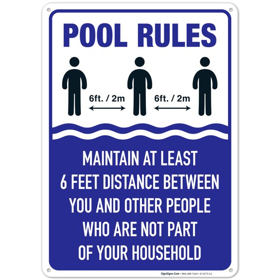 Social Distancing Pool Rules Sign, Maintain At Least 6 Feet Distance,