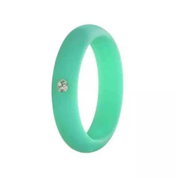 GKNET ❤ 5mm Silicone Ring Rubber Rings Finger Rings Women Rhinestone Rings Size 4-9/-green-9