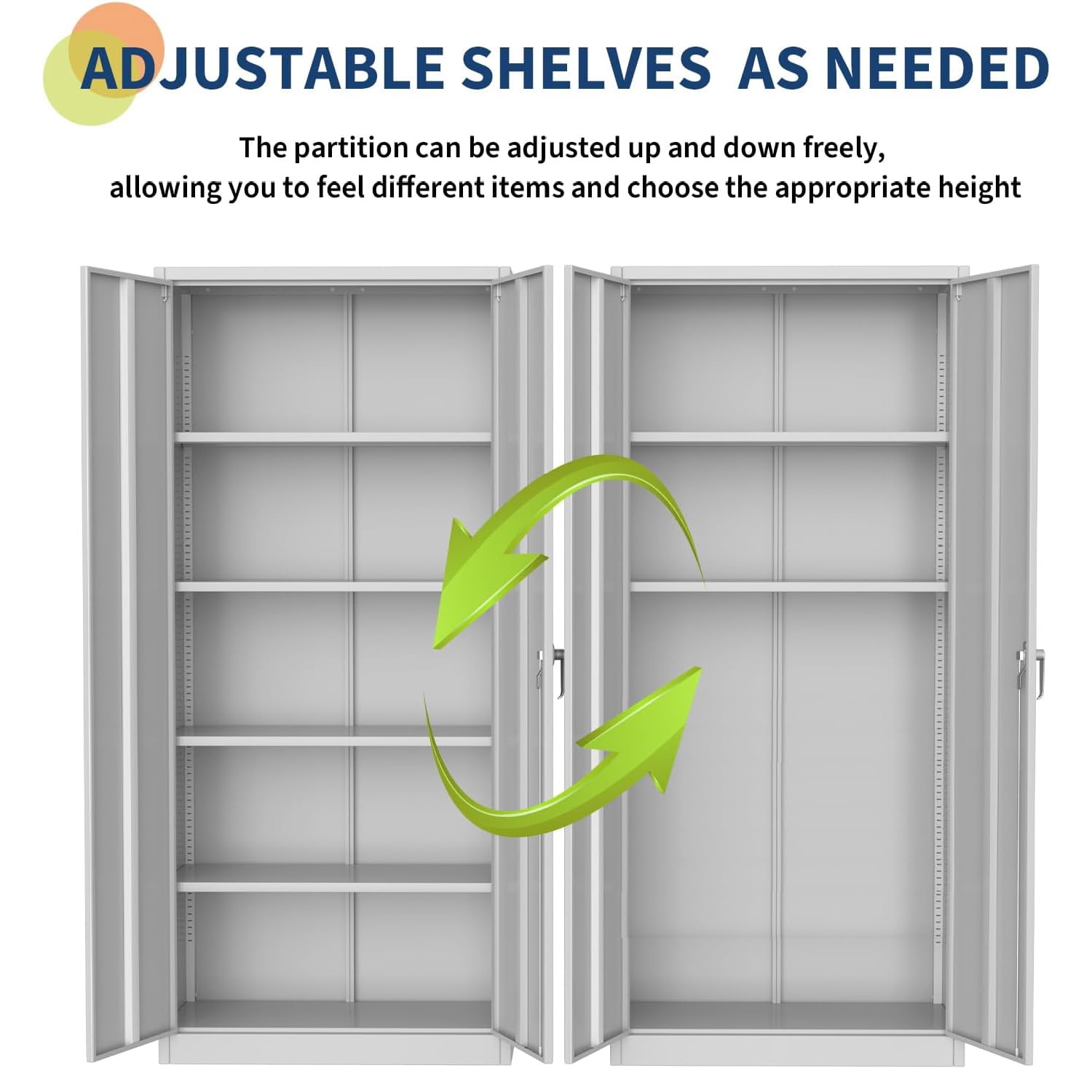 71" Tall Storage Cabinet with Adjustable Shelves – Heavy-Duty Lockable Metal Cabinet for Garage, Pantry, Office – Adjustable Feet, 2 Doors, Scratch-Resistant Finish (White)