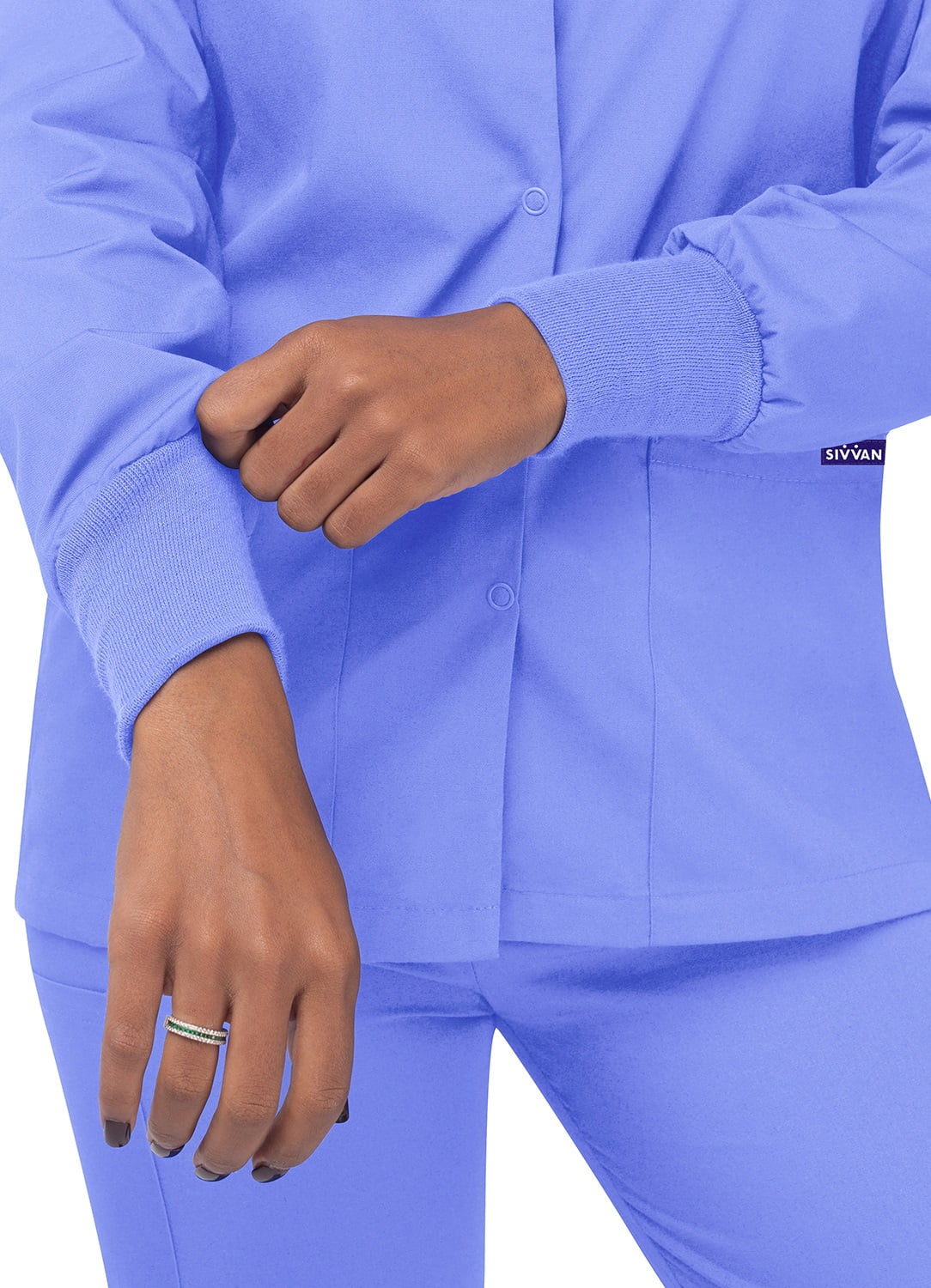 Ceil Blue Medium Round Neck Details about   Sivvan Women’s Scrub Warm-up Jacket/Front Snaps 