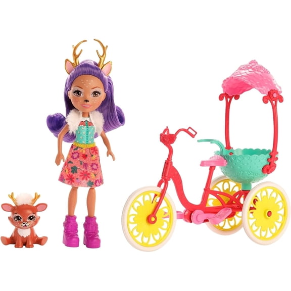 Mattel Enchantimals Bike Buddies Bicycle Playset 11-in with Danessa Deer Doll 6-in and Sprint Animal Figure, Doll with Articulated Legs, Great Gift for 3 8 Year Olds