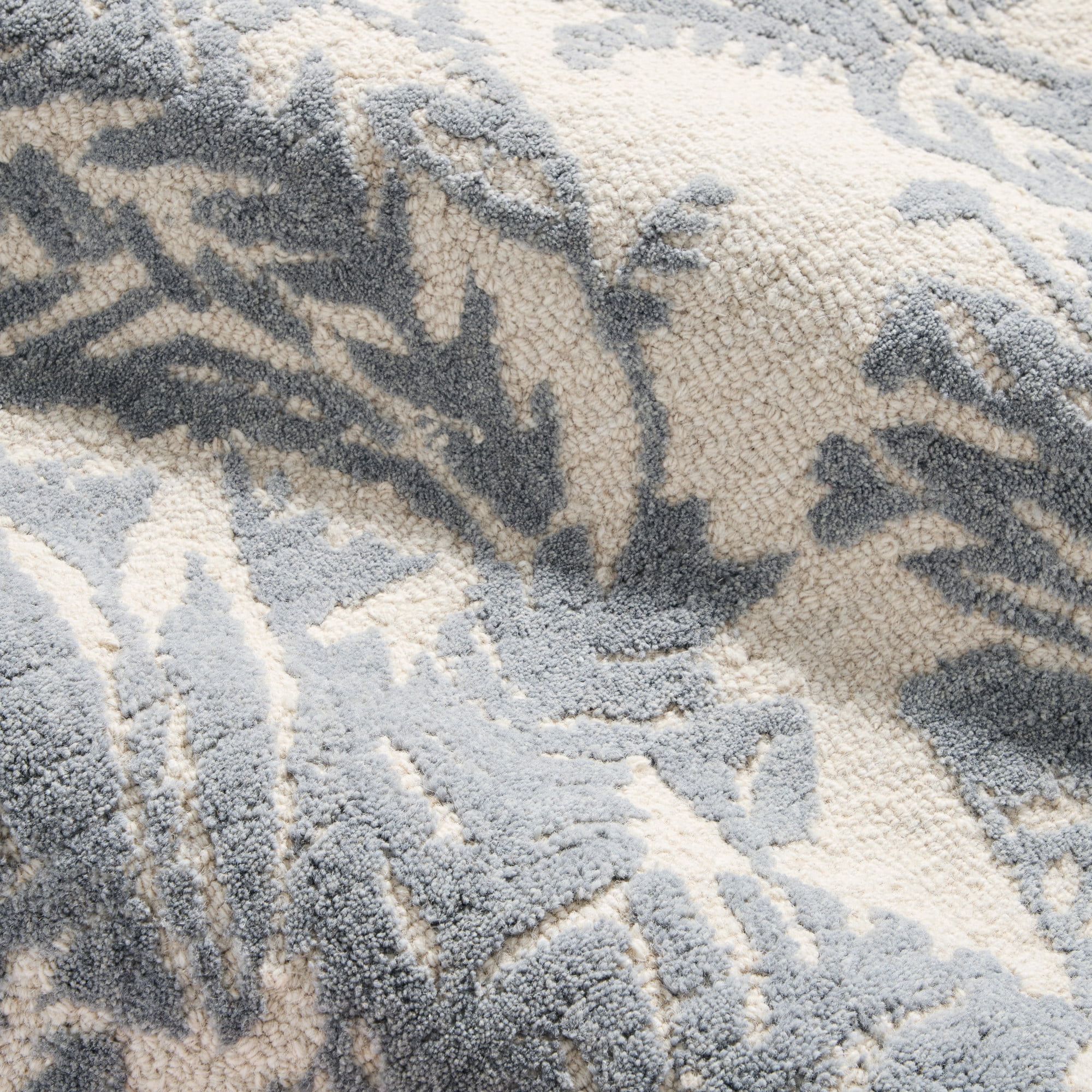 NICOLE MILLER NEW YORK Mod Damask Chambray Handcrafted Area Rug, 100% Wool Rug, Grey, 5'x7’