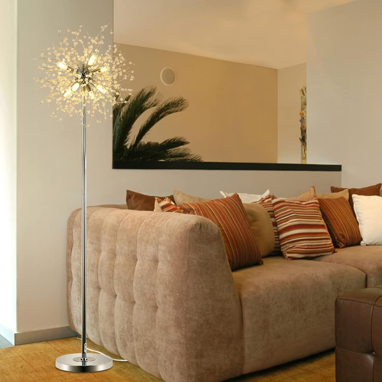 Miniyam 69 inch Crystal Floor Lamp, Modern Standing Lamp with K9 Crystal, LED Floor Lamp with On/Off Foot Switch, Gold