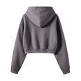 thumbnail image 6 of Zip up Hoodie Women Oversized Cropped Plain Sweatshirt Full Zip Drawstring Hooded Slouchy Jacket with Pocket Dark Gray 2XL, 6 of 8