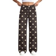 thumbnail image 5 of Ltctricy Girls Pants Polka Dot Wide Leg Trousers with Pockets High Waisted Kids Pants Fall Casual Streetwear(Coffee,7-8 Years), 5 of 7