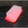 thumbnail image 2 of Plastic Butter Dish with Lid, Standard 1/4 lb Size, BPA-Free, Red Base with Smoked Clear Cover, 2 of 6