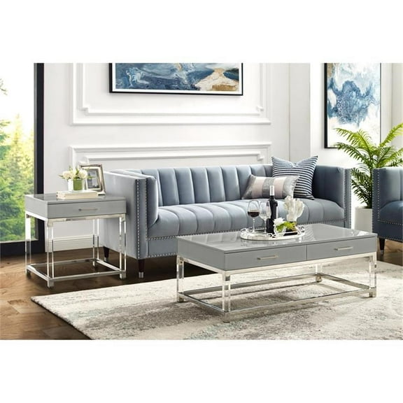 Posh Living Briar 1-Drawer Metal End Table with Acrylic Legs - Light Gray/Chrome