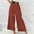 thumbnail image 2 of QLEICOM Womens Slacks Women's Relaxed Fit Straight Leg Pants Solid Cotton Linen Drawstring Elastic Waist Long Wide Leg Pants Work Cargo Casual Pants Wide Leg Pants Relaxed Fit Trousers Red L, 2 of 7