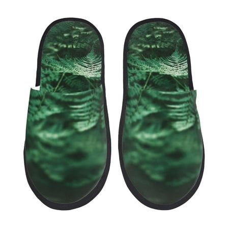 Balery Ferns Leave Green Foliage Slient Indoor Furry Fleece Comfort House Shoes Soft Non-Slip Home Shoes Cotton slippers House Slippers-- Medium