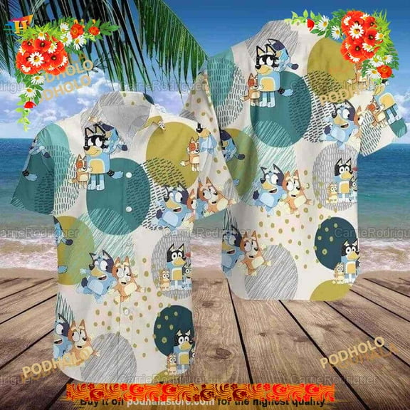 Blueydad Hawaiian Shirt, Bluey And Bingo Gift, Bluey And Bingo Aloha Shirt