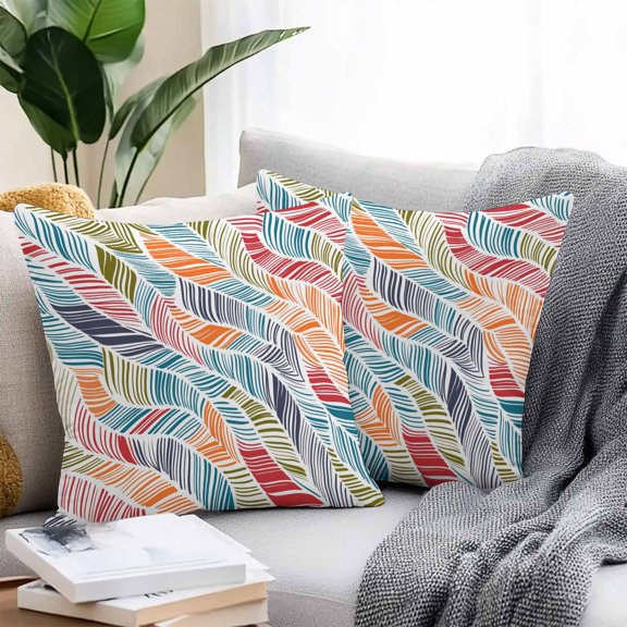 Throw Pillow Covers 20x20 Inch Set of 2, Abstract Beach Waterproof Outdoor Pillow Covers, Summer Colorful Coastal Ocean Sea Wave Decorative Cushion Pillowcases for Couch, Sofa, Bed, Garden, Patio