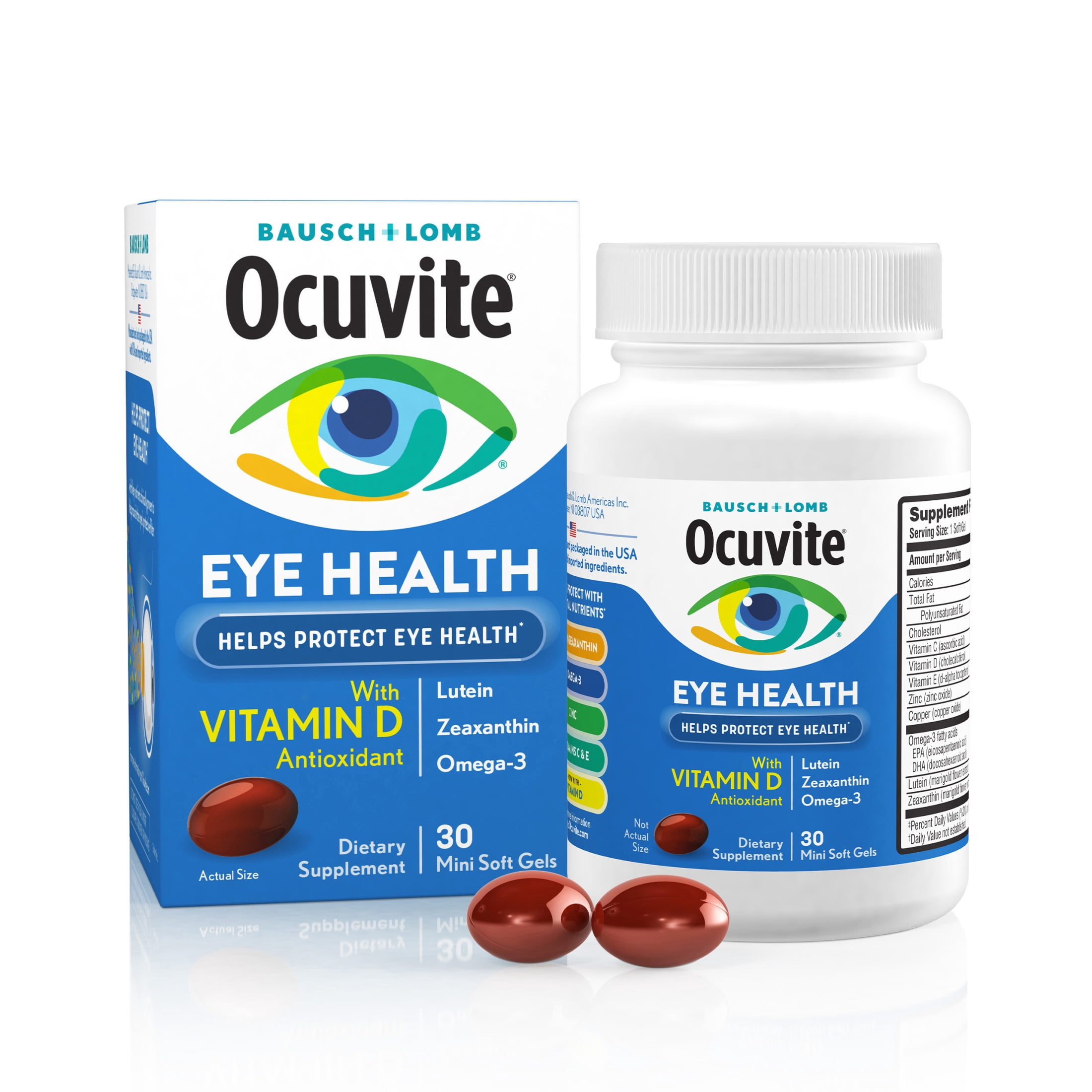 (2 pack) Ocuvite Eye Health Eye Vitamins and Minerals with Lutein and Zeaxanthin and Omega 3 Softgels, 30 Count