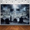 thumbnail image 2 of 73x95CM Telón de Fondo para Fotografía Noche de Terror Cráneo Aterrador Cementerio Oscuro Decoraciones para Fiestas Suministros Fantasma Embrujado Castillo Vampiro Murciélago Cuervo Fondo para Ni, 2 of 3