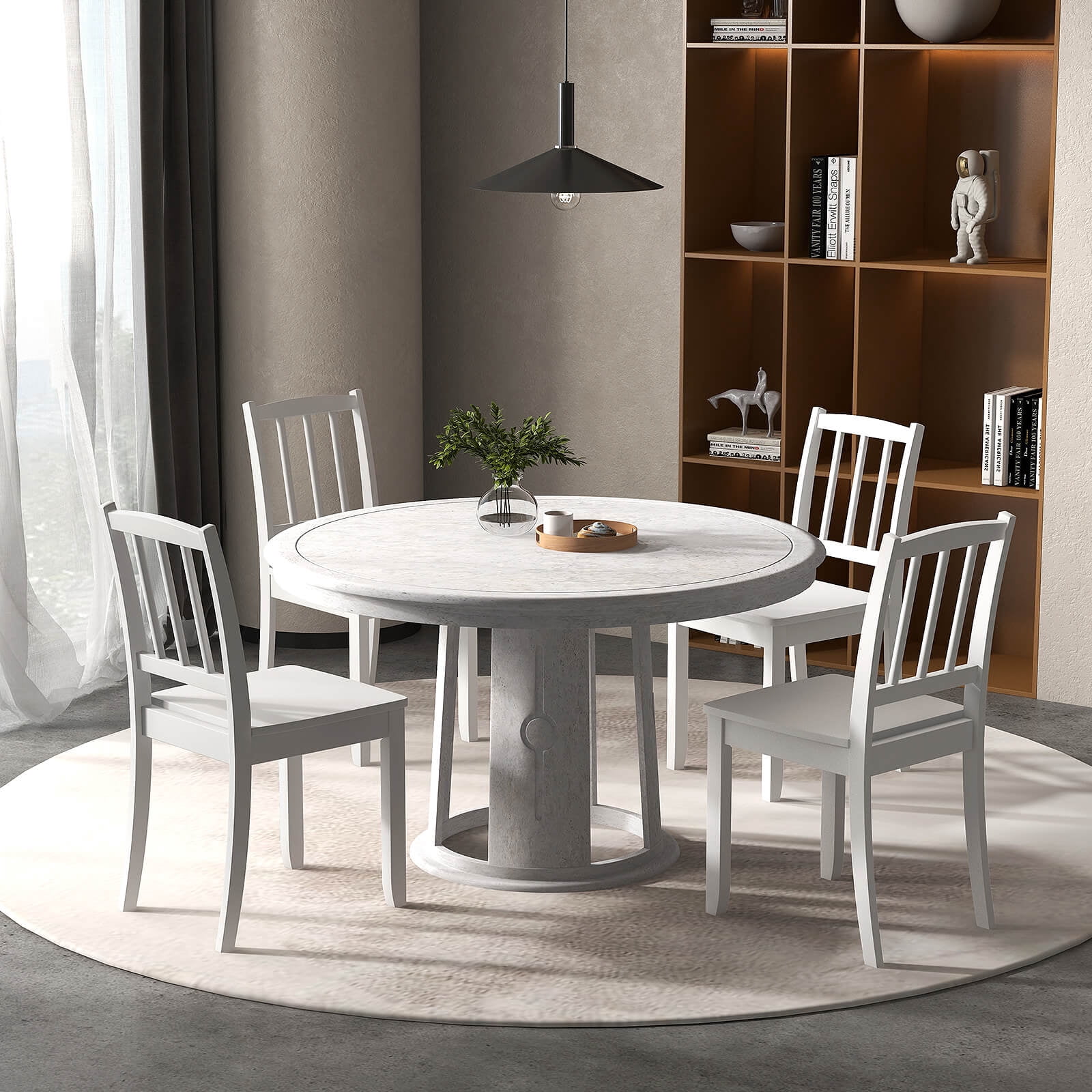 Costway Wood Dining Chair Set of 2 with Rubber Wood Legs Curved Backrest for Kitchen White