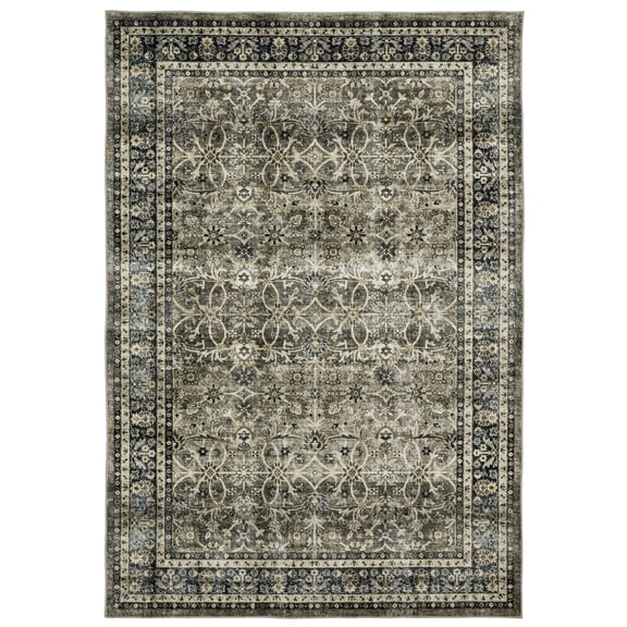 Woven Trends Roma - SUM06 - Traditional Style, Distressed Persian Pattern, Stain Resitant, Living Room, Dining Room, Office, Low Pile Polyester Area Rug in Grey - 5' x 7'