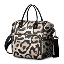 Beige and Black Leopard Pattern Womens Lunch Box for Work,Insulated Large Lunch Bag for Tween and Teen,Loncheras Para Mujer,Leakproof Adult Lunch Bag for Work,Beach,Travel,Picnic,Camping