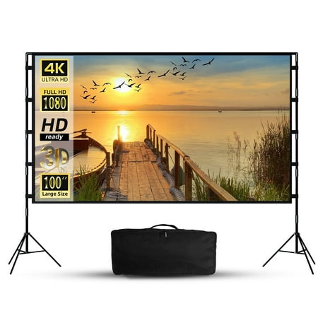 Projector Screen with Stand WEIJIEMING 100 inch Foldable and Portable Projection Screen 16:9 4K HD Rear Front Wrinkle-Free Movie Screen with Carry Bag for Indoor Outdoor Home Theater Backyard Cinema
